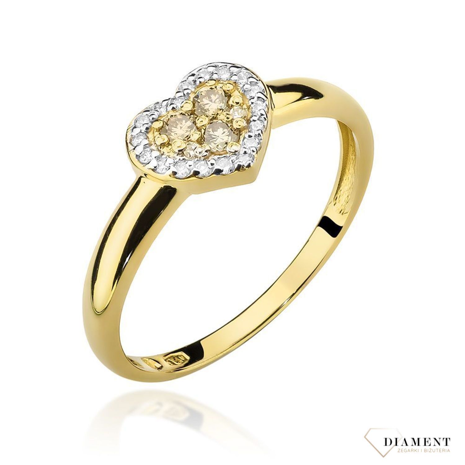 Złoty pierścionek damski 585 Pierścionek Serce wysadzane Diamentami 0,10 ct.jpg