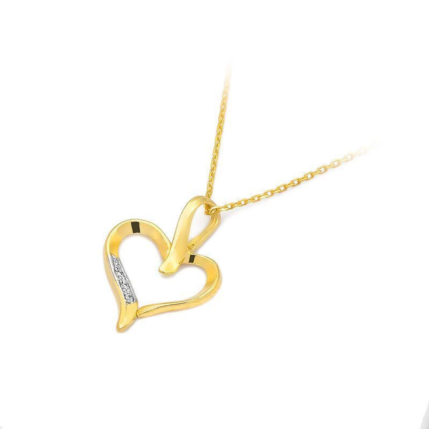 Zawieszka damska złota 585 Kontur serca z białym złotem i Diamentami 0,015 ct 1.jpg