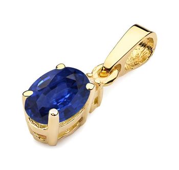 Zawieszka złota Z0001 z szafirem 0.70 ct i diamentem SI2 H 1.5 mm. Wykonana z żółtego złota próby 585, wymiary 4 x 15 mm, waga 0.5–0.9 g. 2.jpg