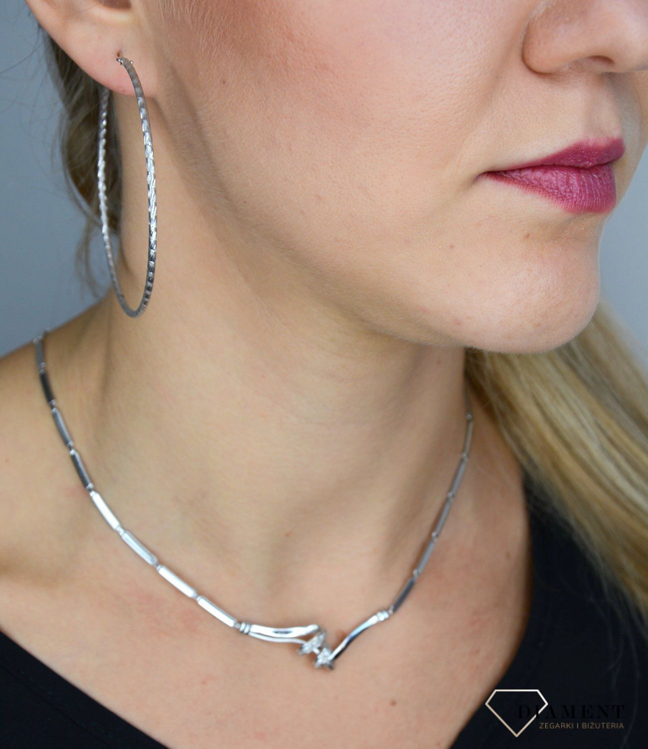Złoty naszyjnik DIAMENT 585 Białe złoto z cyrkoniami DIS-NSZ-1368-585.jpg