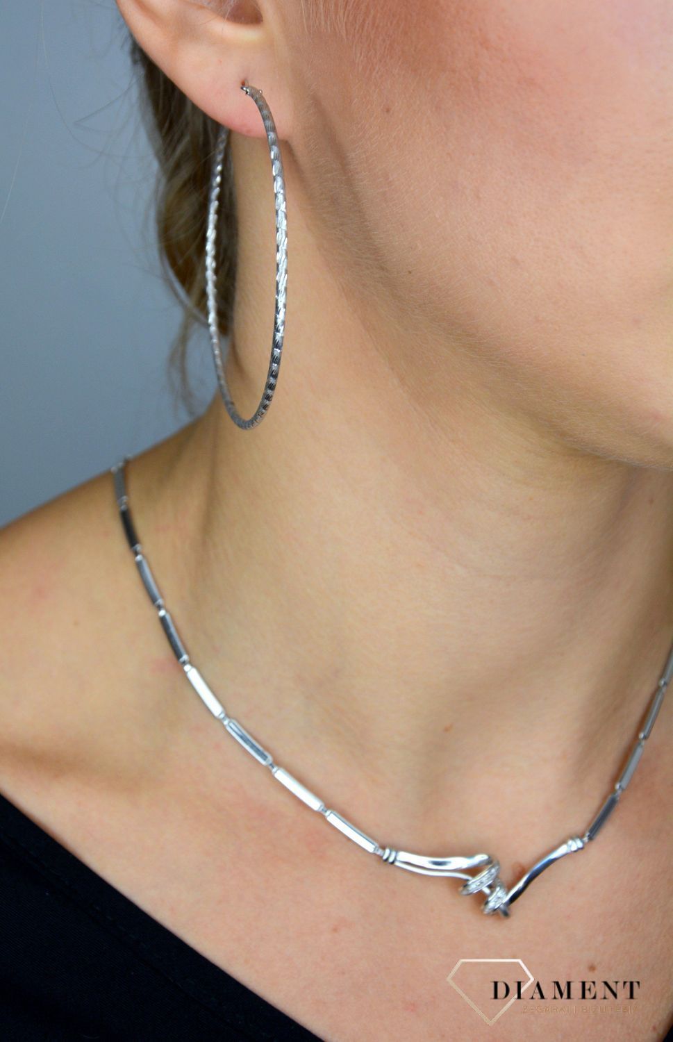 Złoty naszyjnik DIAMENT 585 Białe złoto z cyrkoniami DIS-NSZ-1368-585.jpg