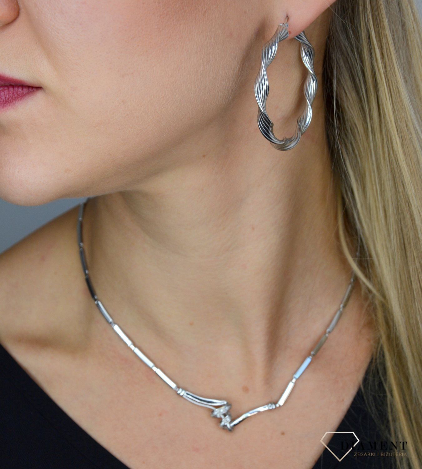 Złoty naszyjnik DIAMENT 585 Białe złoto z cyrkoniami DIS-NSZ-1368-585.jpg