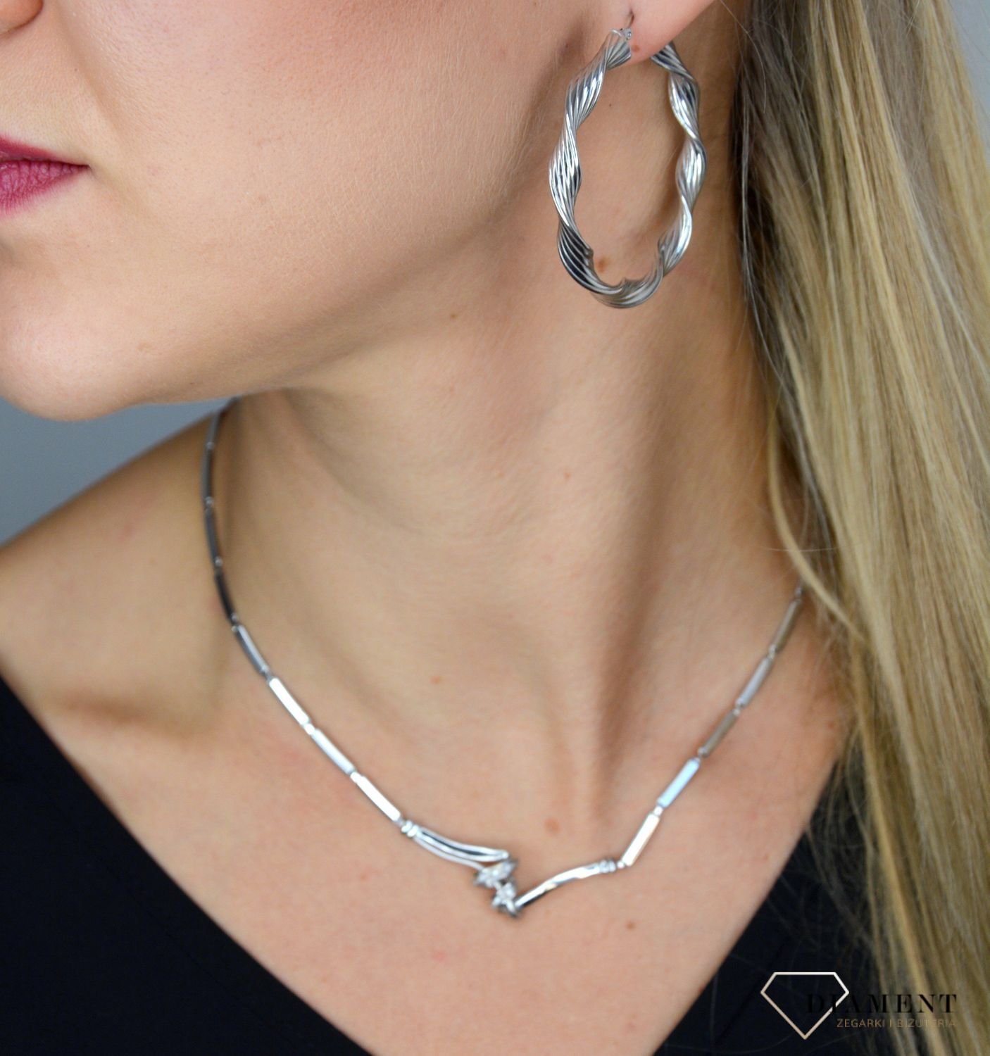 Złoty naszyjnik DIAMENT 585 Białe złoto z cyrkoniami DIS-NSZ-1368-585.jpg