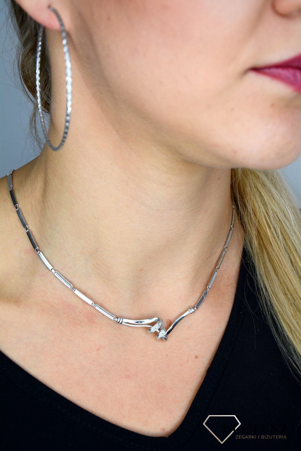 Złoty naszyjnik DIAMENT 585 Białe złoto z cyrkoniami DIS-NSZ-1368-585.jpg