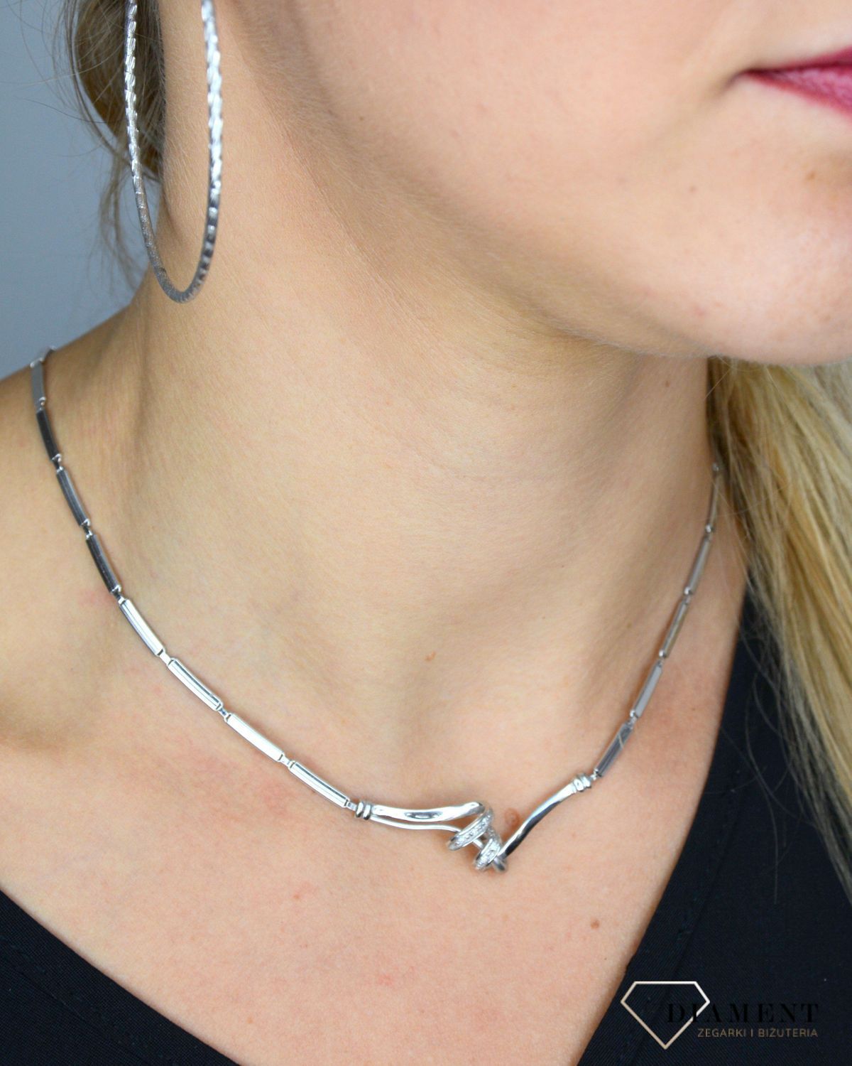 Złoty naszyjnik DIAMENT 585 Białe złoto z cyrkoniami DIS-NSZ-1368-585.jpg