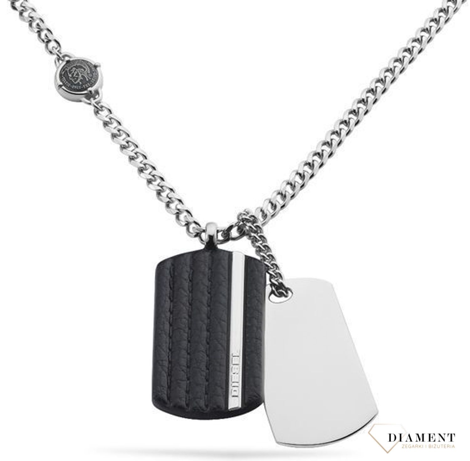 Biżuteria DIESEL Naszyjnik nieśmiertelnik Diesel Skóra stal DX1040040 (4).jpg