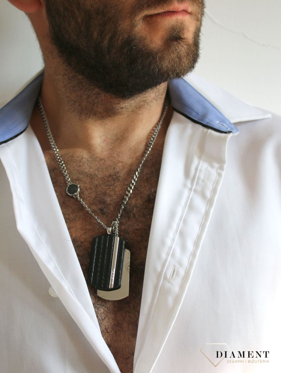 Biżuteria DIESEL Naszyjnik nieśmiertelnik Diesel Skóra stal DX1040040 (4).jpg