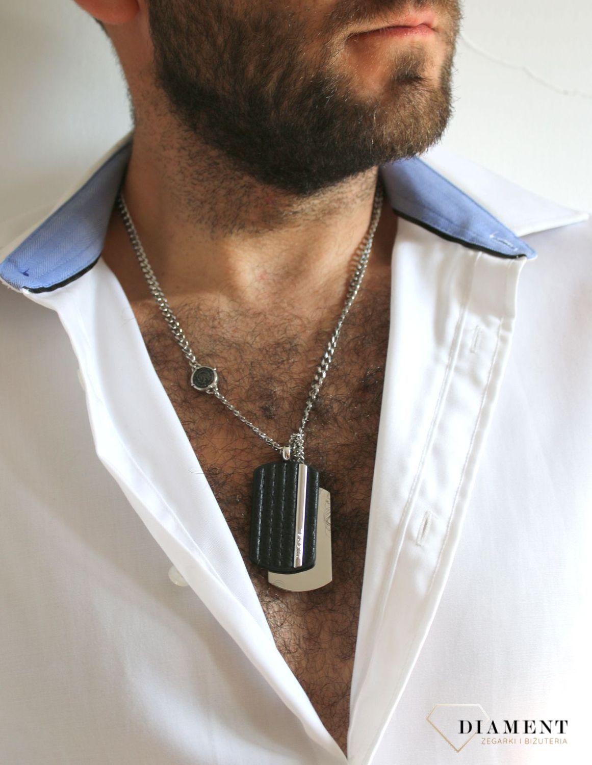 Biżuteria DIESEL Naszyjnik nieśmiertelnik Diesel Skóra stal DX1040040 (4).jpg