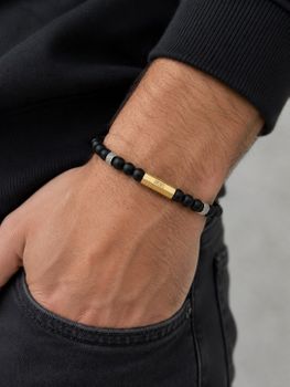 Bransoletka męska Diesel Beads DX1269710 czarna stal agat złote detale czarne.jpg
