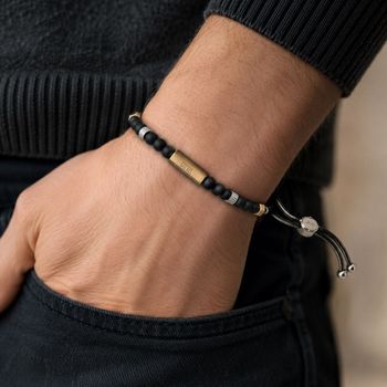 Bransoletka męska Diesel Beads DX1269710 czarna stal agat złote detale fashion.jpg