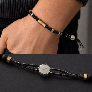 Bransoletka męska Diesel Beads DX1269710 czarna stal agat złote detale zapięcie.jpg