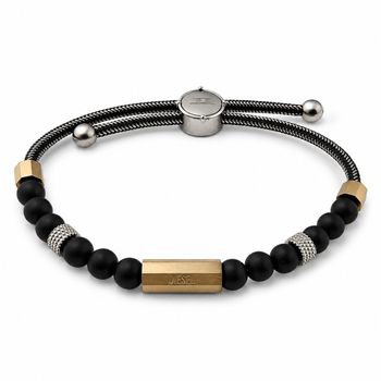 Bransoletka męska Diesel Beads DX1269710 czarna stal agat złote detale.jpg