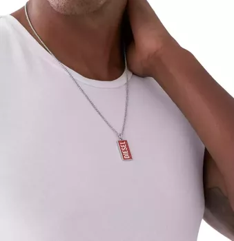 Naszyjnik męski Diesel DX1368040 stalowy dogtag srebrno-czerwony 55+5 cm.webp
