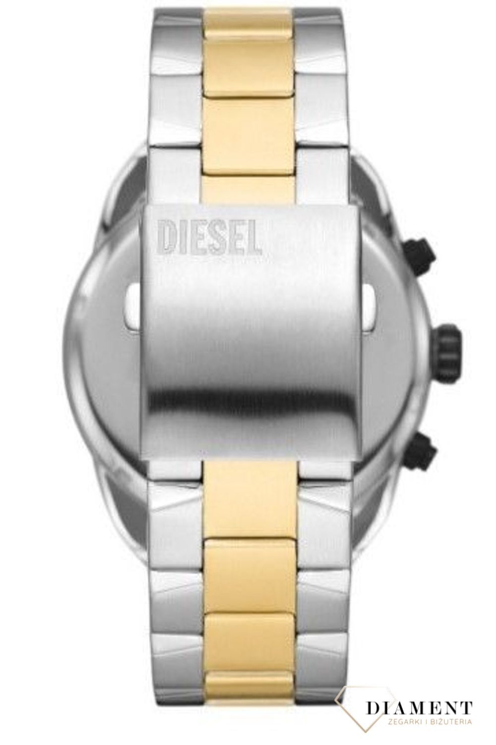 1 Zegarek męski Diesel Spiked Chronograph na bransolecie DZ4625. Męski zegarek nowoczesny. Zegarek męski Diesel. Zegarek męski z chronografem. Zegarek męski Diesel idealny dla mężczyzny na prezent. Zegarek męski srebrno złoty..jpg