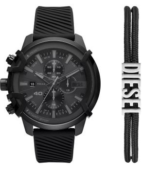 Diesel DZ4650SET Griffed Gift Set to modowy zestaw prezentowy z czarnym zegarkiem kwarcowym. Stalowa koperta, szkło mineralne, pasek z tworzywa, wodoszczelność 5 ATM, chronograf (stoper do 1h), datownik oraz tryb 1224h.1.jpg