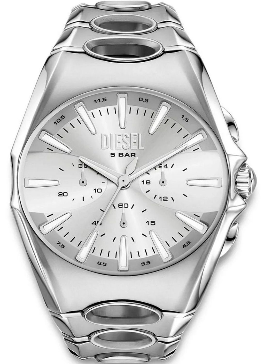 Zegarek męski Diesel D-Curve Chronograph DZ4694 z funkcją chronografu, stalową kopertą i bransoletą, mineralnym szkłem i wodoszczelnością 50 m – futurystyczny design i trwałość.1.jpg