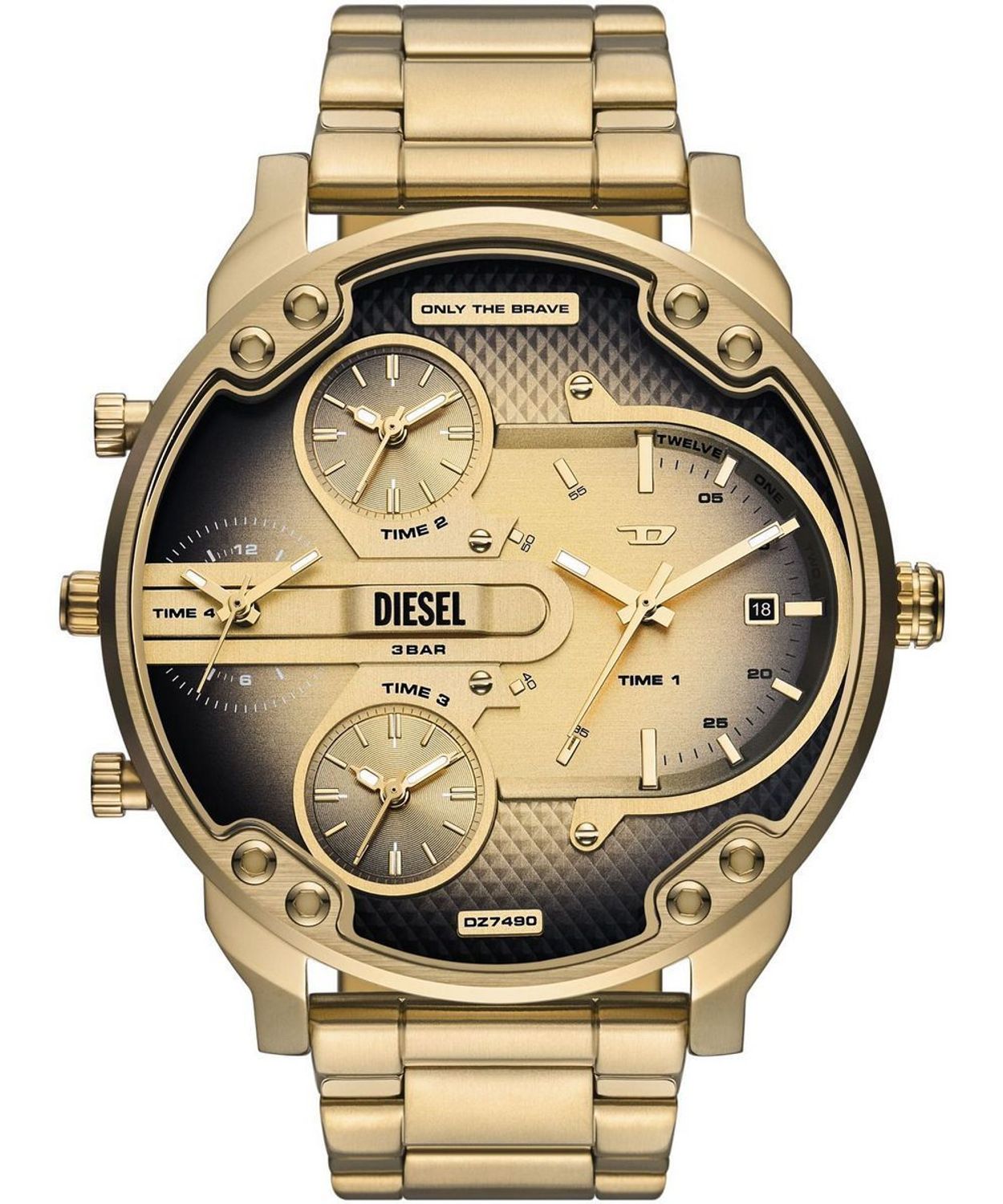 Zegarek męski Diesel Mr. Daddy Slim DZ7490 ze złotą kopertą, tarczą i bransoletą, mechanizmem kwarcowym, szkłem mineralnym i wodoszczelnością 30 m – elegancja i styl w jednym.1.jpg