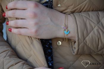 Bransoleta srebrna pozłacana półksiężyc z różowym kocim okiem DZB243RKOZ (3).JPG