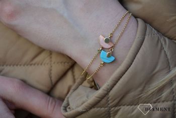 Bransoleta srebrna pozłacana półksiężyc z różowym kocim okiem DZB243RKOZ (4).JPG