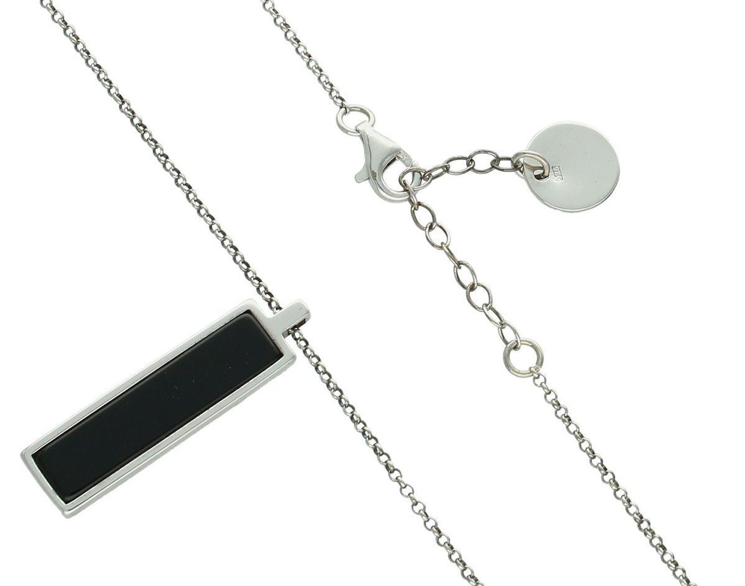 Srebrny naszyjnik damski DZN185ONXR próby 925 z elegancką blaszką zdobioną naturalnym onyksem. Długość 45+3 cm, waga 5,15 g. Doskonały na prezent lub do codziennej stylizacji.1.jpg