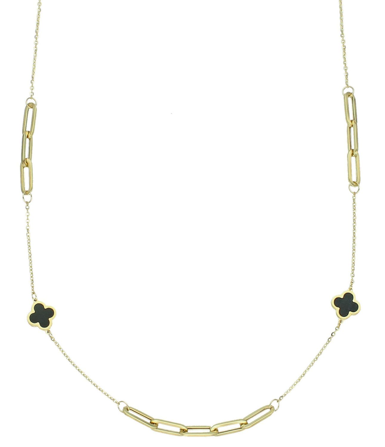 Naszyjnik złoty celebrytka koniczynka czarna pr 585, E0OR017212564501 Złoty naszyjnik 585 celebrytka z zawieszkami czarnymi koniczynkami. Niezwykły blask szlachetnego kruszcu zamknięty w wyjątkowej formie1.jpg