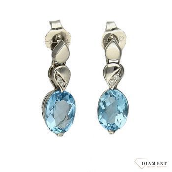 Złote kolczyki DIAMENT 585 białe złoto, topaz E2127W-10.jpg