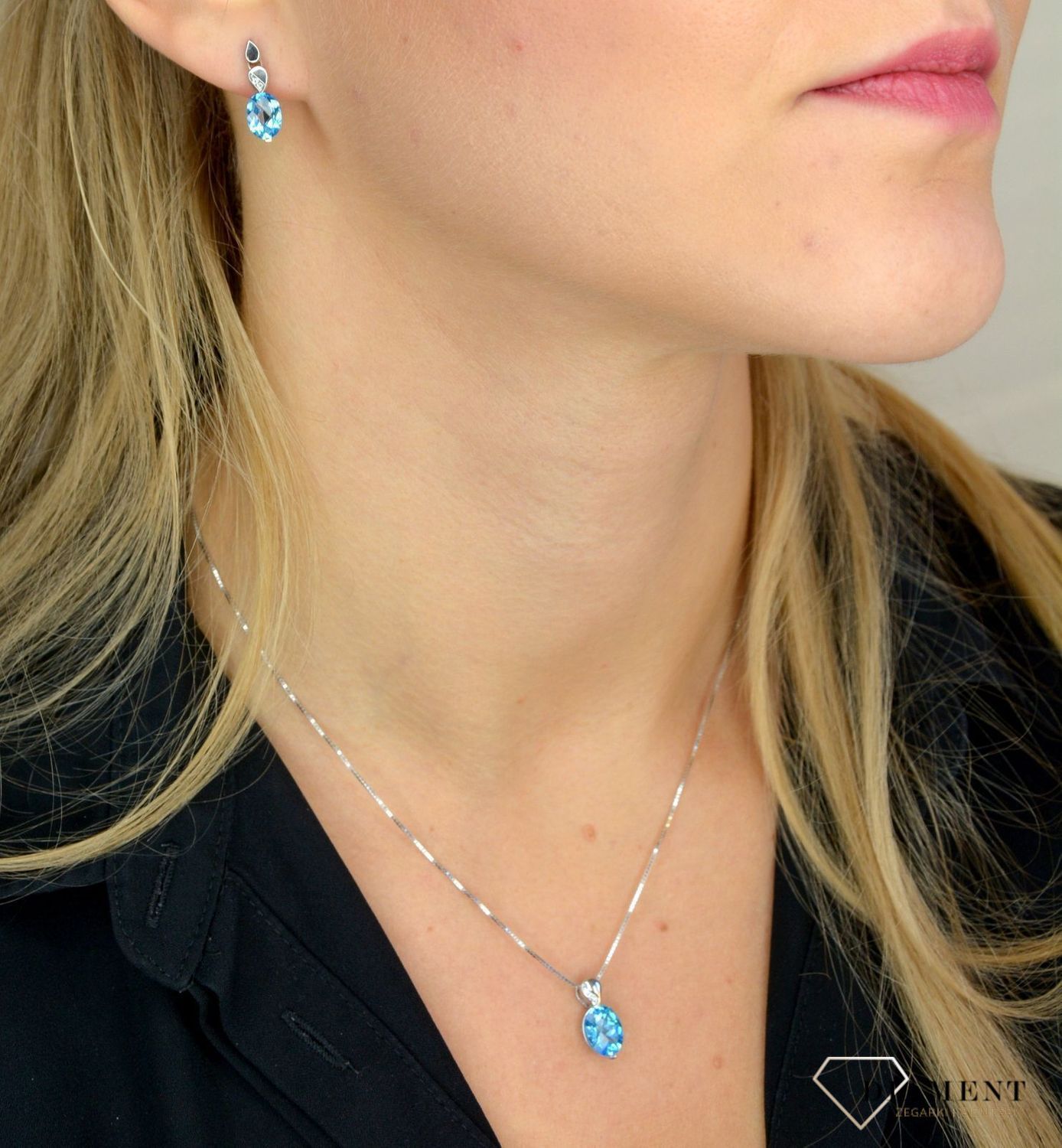 Złote kolczyki DIAMENT 585 białe złoto, topaz E2127W-10.jpg