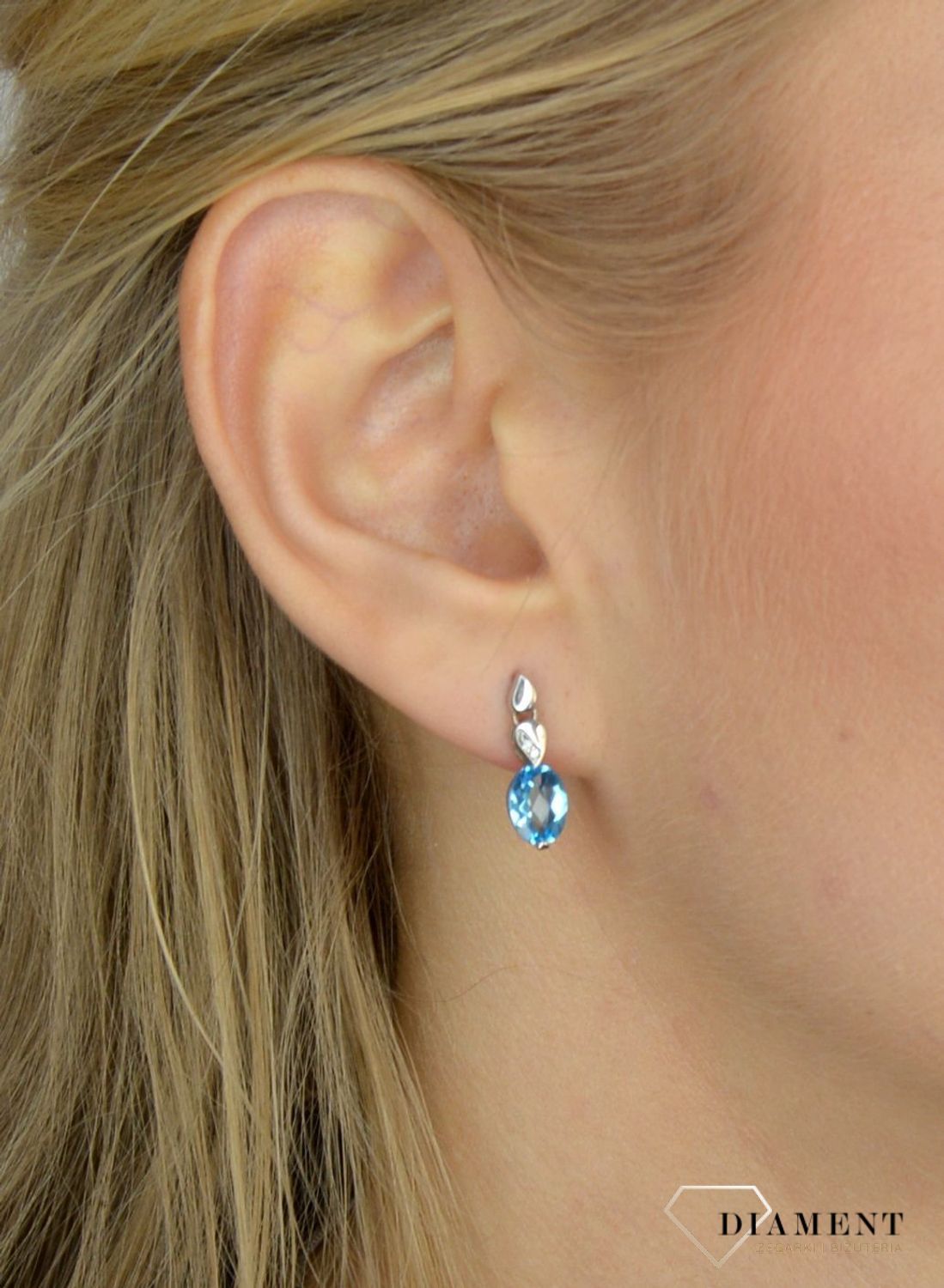 Złote kolczyki DIAMENT 585 białe złoto, topaz E2127W-10.jpg