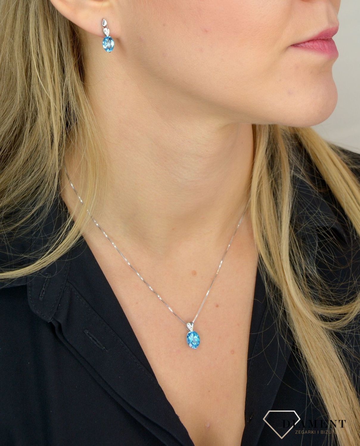 Złote kolczyki DIAMENT 585 białe złoto, topaz E2127W-10.jpg