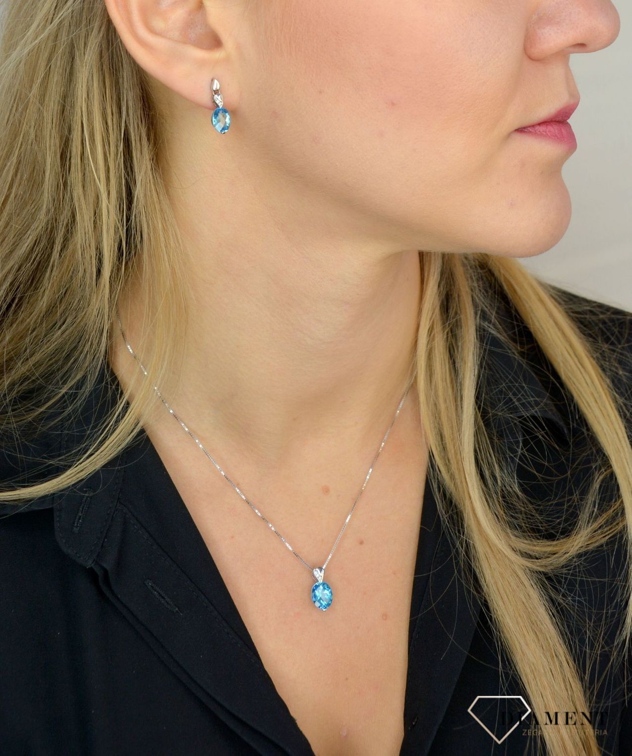 Złote kolczyki DIAMENT 585 białe złoto, topaz E2127W-10.jpg