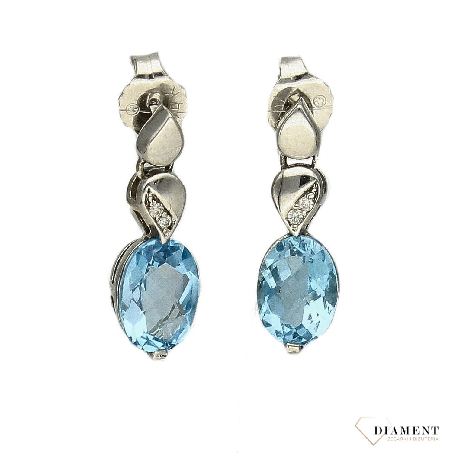 Złote kolczyki DIAMENT 585 białe złoto, topaz E2127W-10.jpg