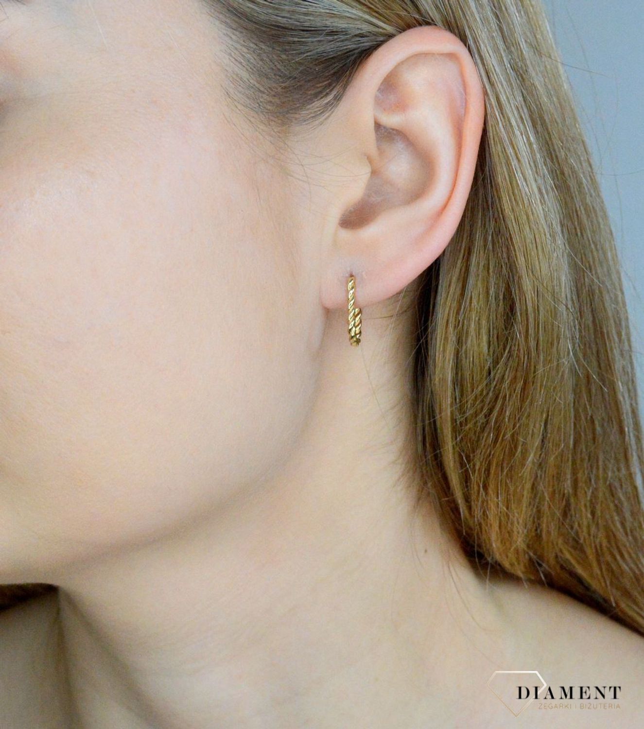 Złote kolczyki damskie 585 plecione na zatrzask E2433. Złote kolczyki damskie. Złote kolczyki na zatrzask. Kolczyki złote damskie na prezent. Kolczyki złote koła..jpg