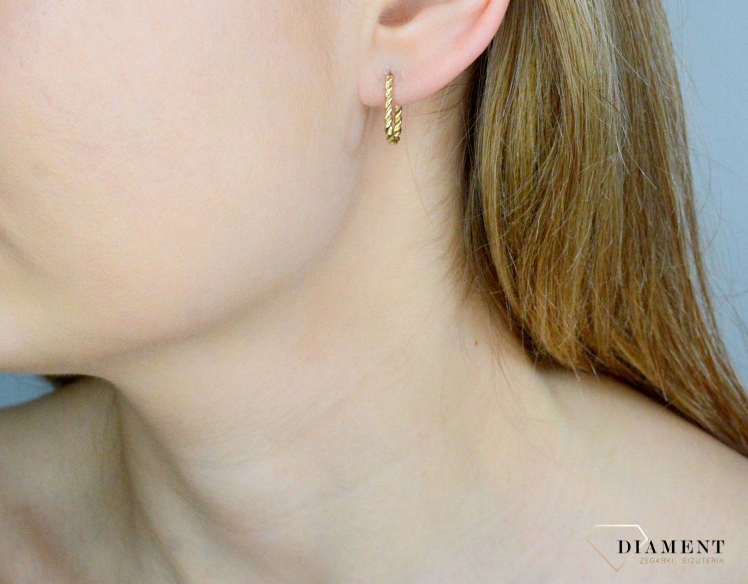 Złote kolczyki damskie 585 plecione na zatrzask E2433. Złote kolczyki damskie. Złote kolczyki na zatrzask. Kolczyki złote damskie na prezent. Kolczyki złote koła..jpg