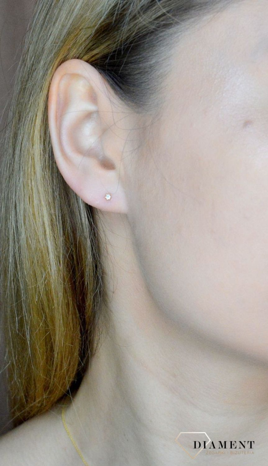 Kolczyki złote damskie 585 wkrętki z diamentami E279306. Kolczyki złote damskie 585 wkrętki z diamentami . Przepiękne kolczyki złote z diamentami z zapięciem typu sztyft wykonane zostały z 14- karatowego złota próby 585..jpg