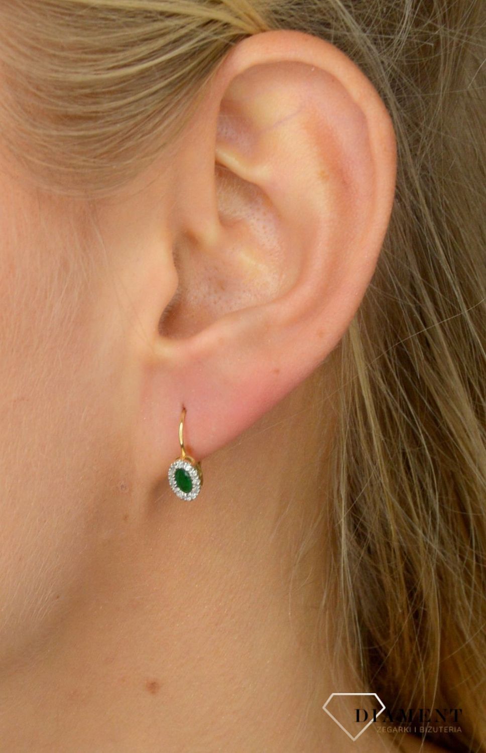 Kolczyki złote DIAMENT 585 szmaragdy, diamenty E2801Szm.jpg