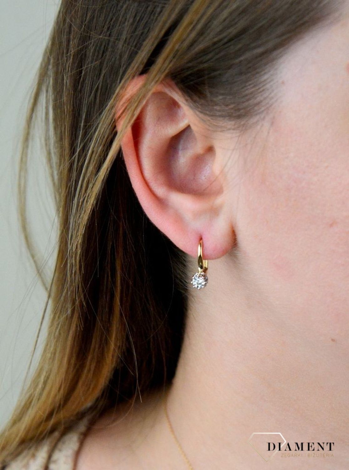 Piękne złote kolczyki DIAMENT wiszące z diamentem żółte złoto E55116YWP.jpg