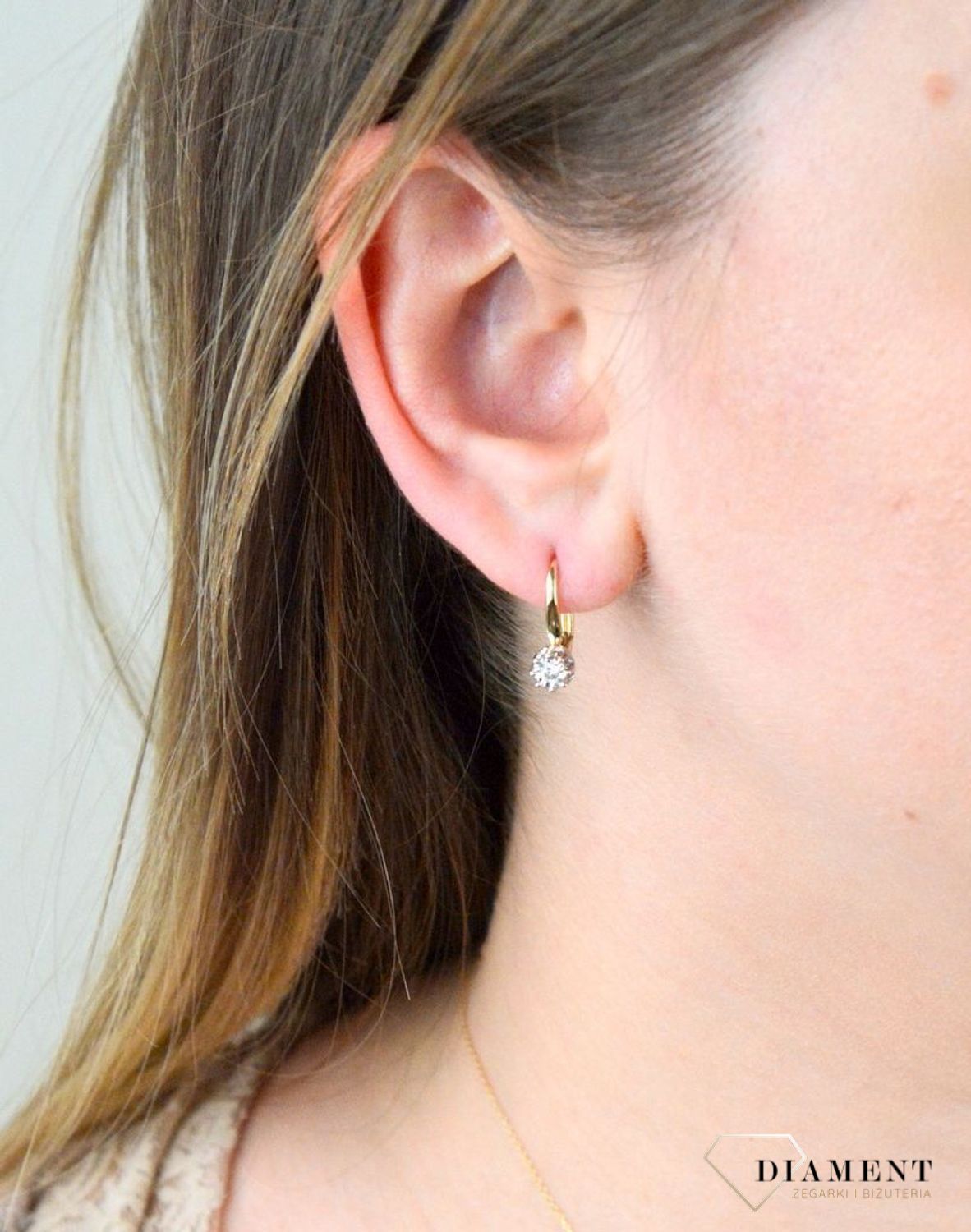 Piękne złote kolczyki DIAMENT wiszące z diamentem żółte złoto E55116YWP.jpg