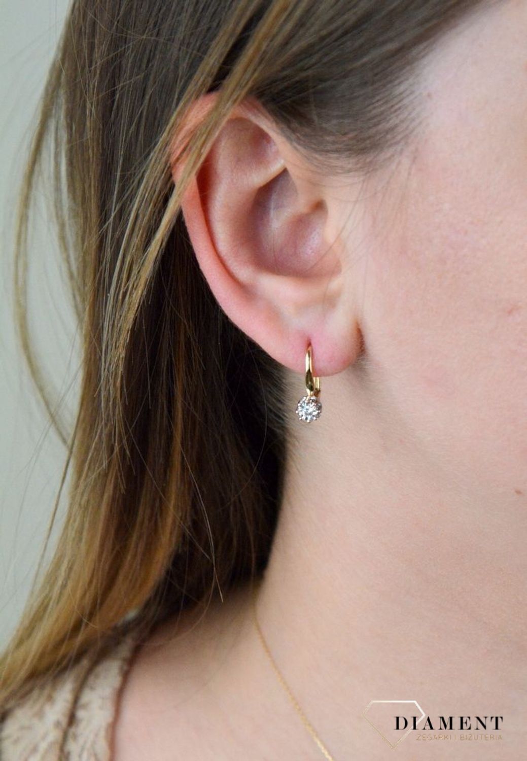 Piękne złote kolczyki DIAMENT wiszące z diamentem żółte złoto E55116YWP.jpg