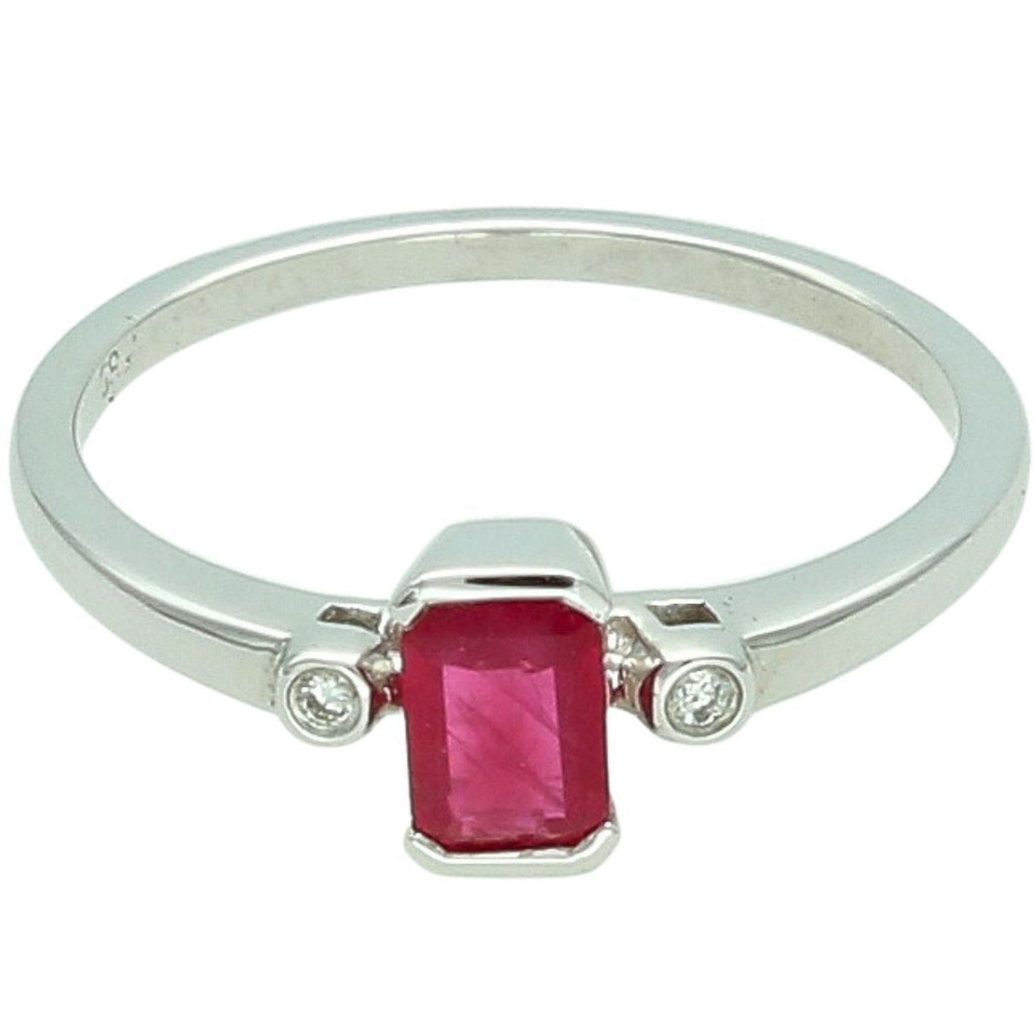 Złoty pierścionek 585 z rubinem i diamentami – rozmiar 16, białe złoto.jpg