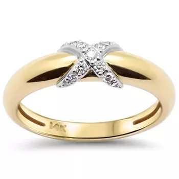 Nowoczesny złoty pierścionek próby 585 z 11 diamentami o masie 0,07 ct.rozmiar 15. Wyjątkowy wzór X, certyfikat i eleganckie opakowanie – idealny na prezent..webp