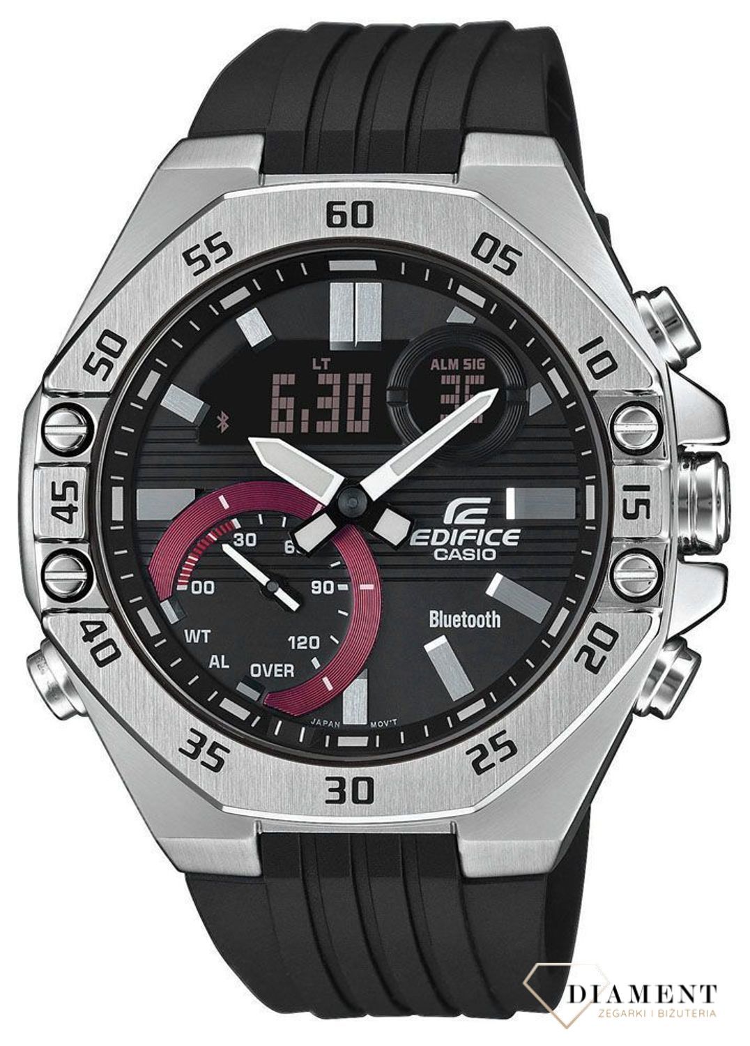 Zegarek męski Casio Edifice Smartwatch 📲z funkcją bluetooth na czarnym, gumowym pasku ECB-10P-1.jpg
