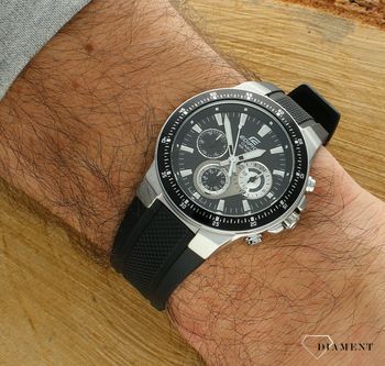 Zegarek męski EDIFICE Casio EF-552-1AVEF na gumowym pasku. Męski zegarek sportowy Casio Edifice. Zegarek męski ze stoperem Casio Edifice. Męski sportowy zegarek z wysoką wodoszczelnością. Zegarek na gumowym pasku Casio Edifice na preze.jpg