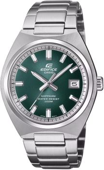 Zegarek Casio Edifice – Męski zegarek kwarcowy ze stalową bransoletą i zieloną tarczą.jpg