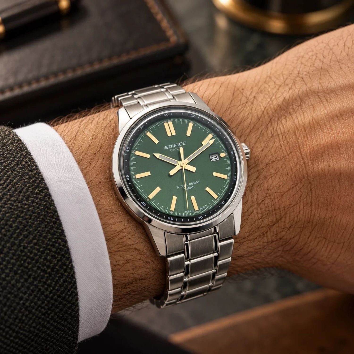 Zegarek męski Casio Edifice EFR-109D-3AER – zielona tarcza, stalowa bransoleta.jpg