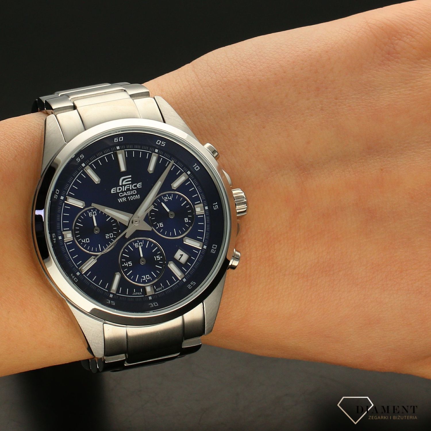 Zegarek męski Casio EFR-527D-2AVUEF. Zegarek męski Casio na bransolecie z niebieską tarczą.jpg