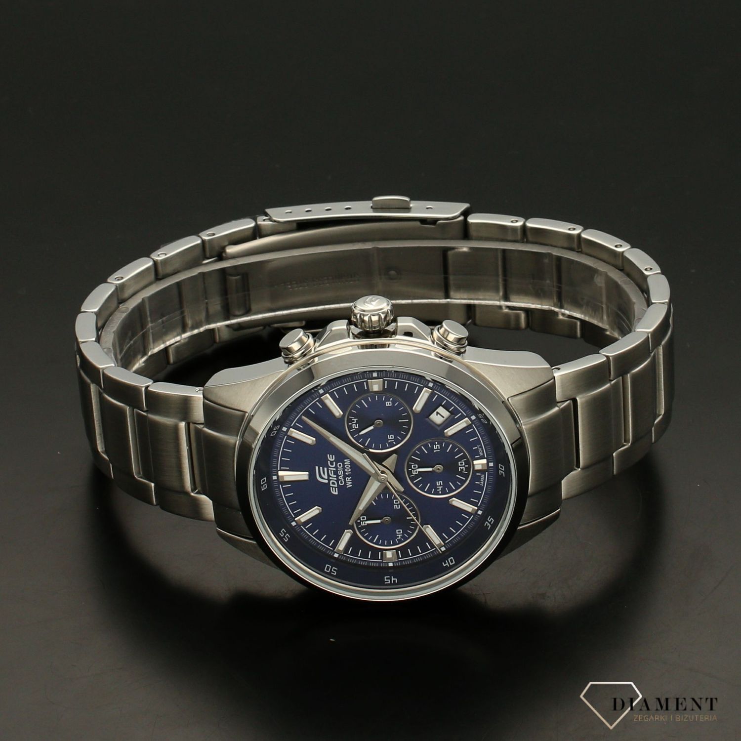 Zegarek męski Casio EFR-527D-2AVUEF. Zegarek męski Casio na bransolecie z niebieską tarczą.jpg