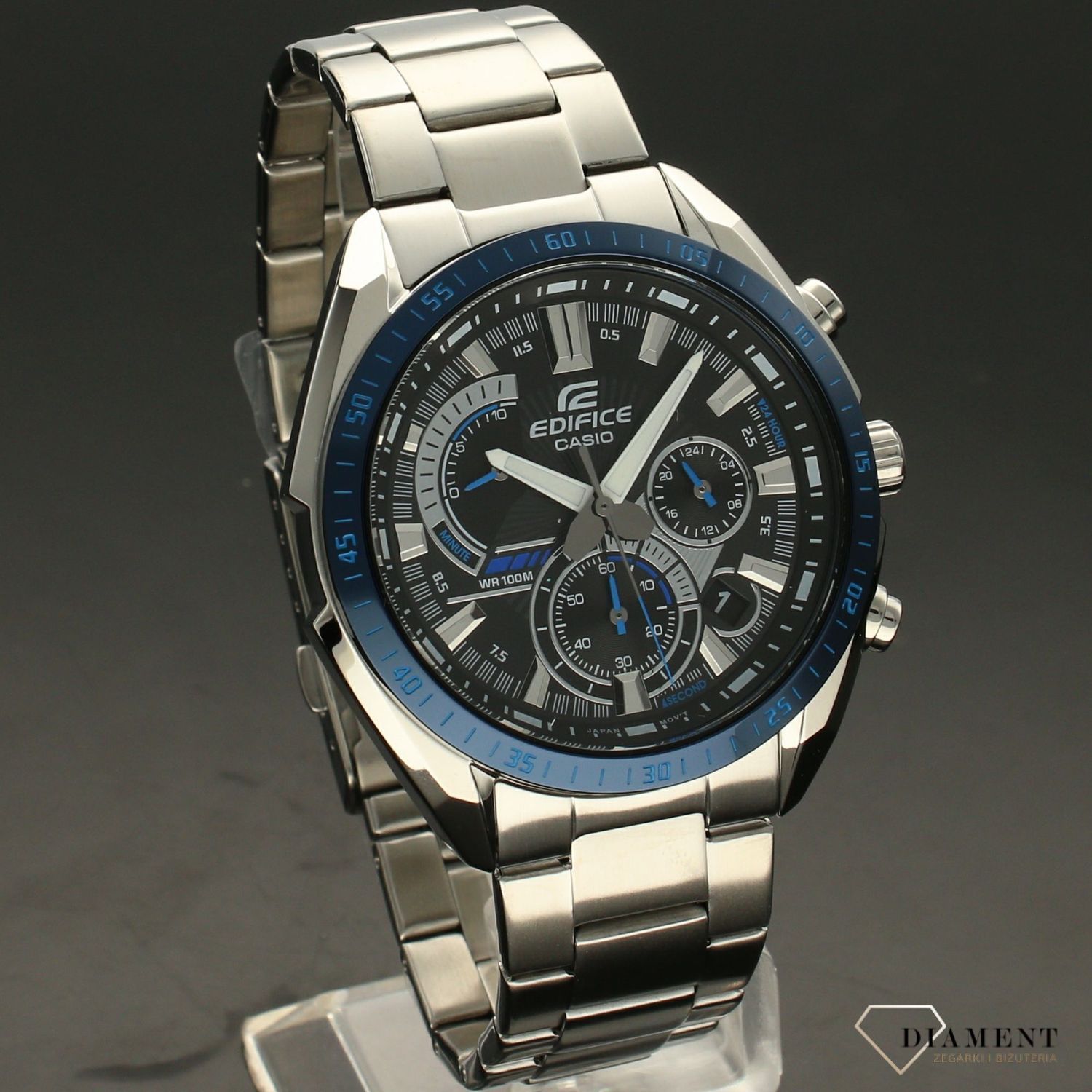 Zegarek męski Casio ⏰ na bransolecie z niebieską tarczą i datownikiem. EFR-570DB-1BV.jpg