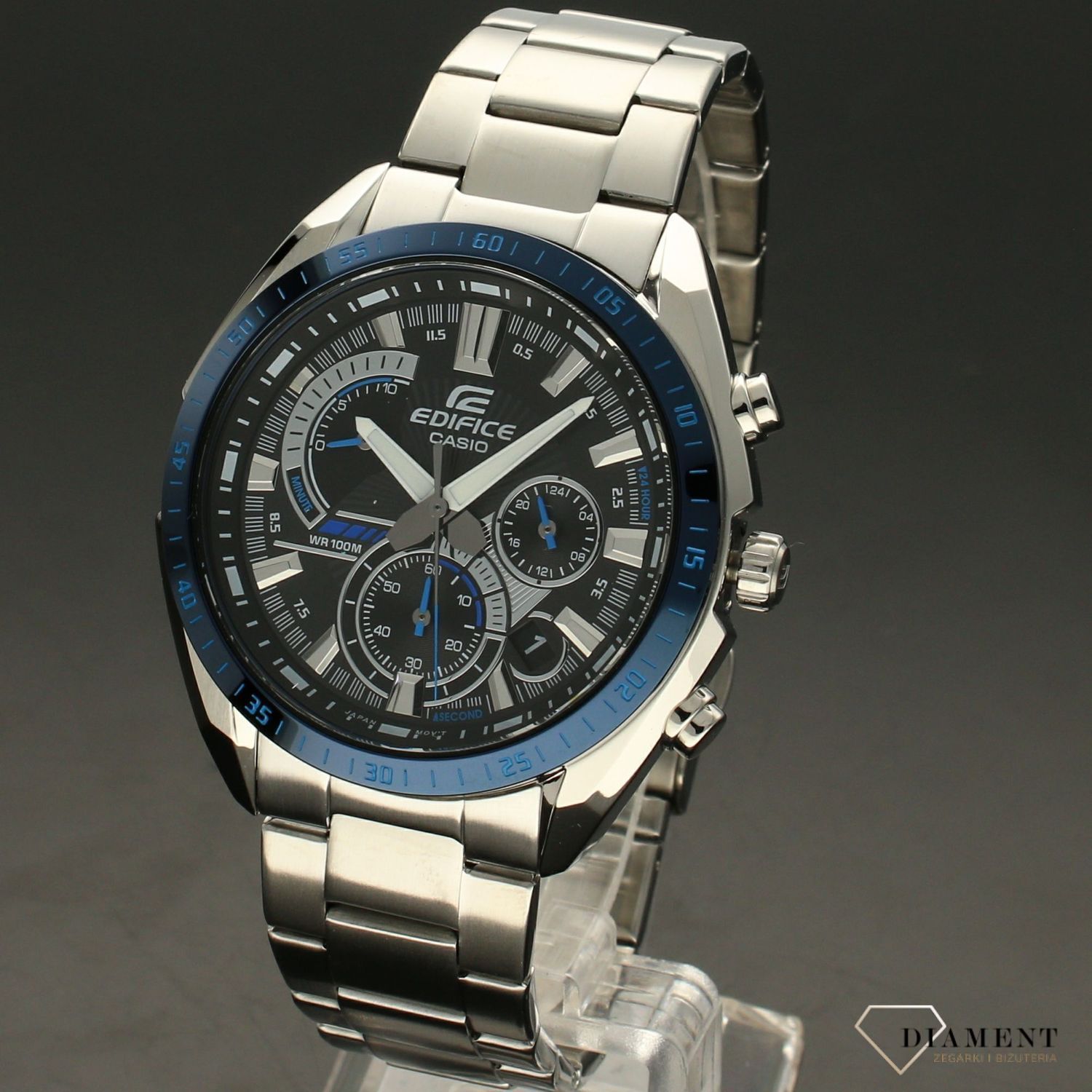 Zegarek męski Casio ⏰ na bransolecie z niebieską tarczą i datownikiem. EFR-570DB-1BV.jpg