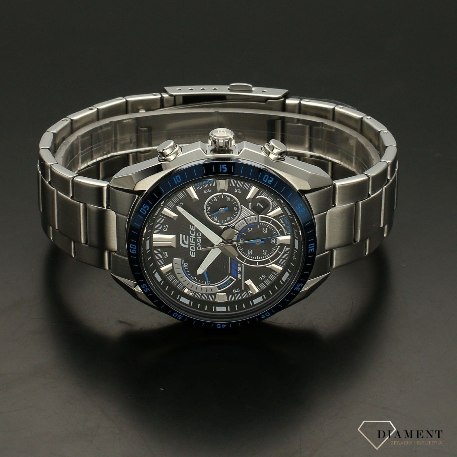 Zegarek męski Casio ⏰ na bransolecie z niebieską tarczą i datownikiem. EFR-570DB-1BV.jpg