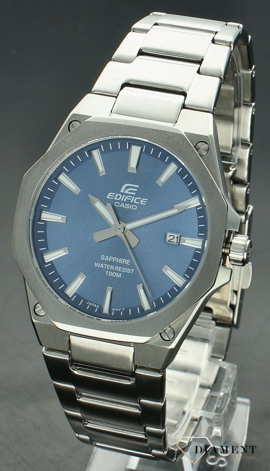 Zegarek męski Casio Edifice Classic Sapphire EFR-S108D-2AVUEF. Męski zegarek na bransolecie. Zegarek męski Casio Edifice. Zegarek męski z niebieską tarczą. Zegarek męski z szafirowym szkłem na prezent..jpg